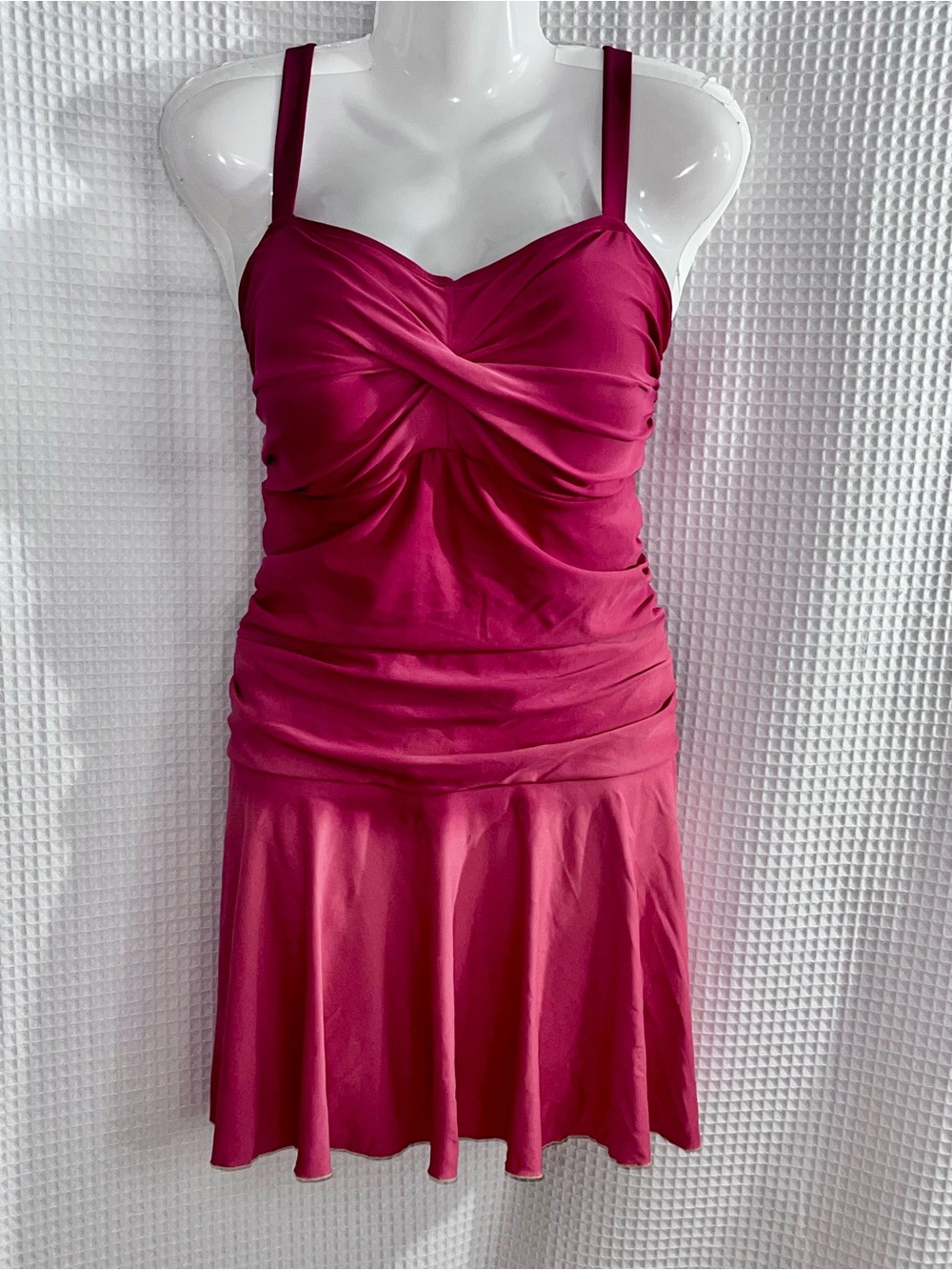 SHEKINI Wine Red Twist Front Ruched Swimdress Swimsuit One-Piece XXL